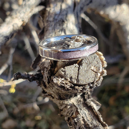 Serenity Ring - Amethyst Stacking Crystal Inlay, Tungsten Titanium Ceramic, Men Women, Wedding, His Hers Promise, Engagement Ring 4mm