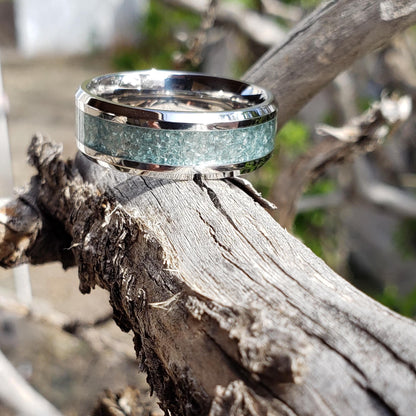 Enchanted Ring - Swiss Blue Topaz Crystal Inlay, Tungsten Titanium Ceramic, Men Women, Wedding Ring, His Hers Promise, Engagement 8mm 6mm