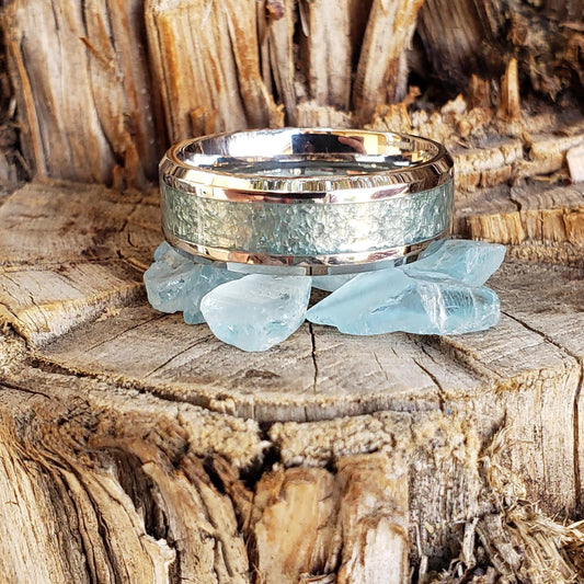Enchanted Ring - Swiss Blue Topaz Crystal Inlay, Tungsten Titanium Ceramic, Men Women, Wedding Ring, His Hers Promise, Engagement 8mm 6mm