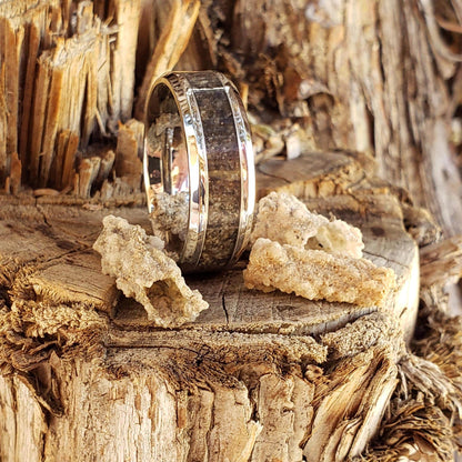 Lightning Ring - Fulgurite Crystal Inlay, Tungsten Titanium Ceramic, Men Women, Wedding Ring, His Hers Promise, Engagement Ring 8mm 6mm