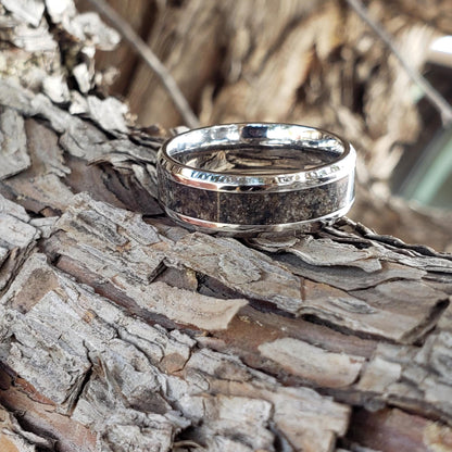 Lightning Ring - Fulgurite Crystal Inlay, Tungsten Titanium Ceramic, Men Women, Wedding Ring, His Hers Promise, Engagement Ring 8mm 6mm