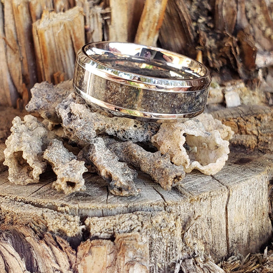 Lightning Ring - Fulgurite Crystal Inlay, Tungsten Titanium Ceramic, Men Women, Wedding Ring, His Hers Promise, Engagement Ring 8mm 6mm