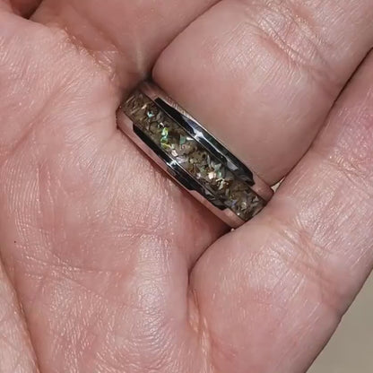 Mermaid Ring - Abalone Shell Inlay, Tungsten Titanium Ceramic, Men Women, Wedding Ring, His Hers Promise, Engagement Ring 8mm 6mm